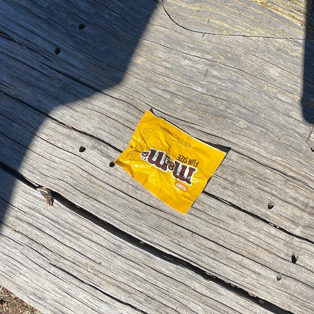 m&m package with just 1 m&m in it